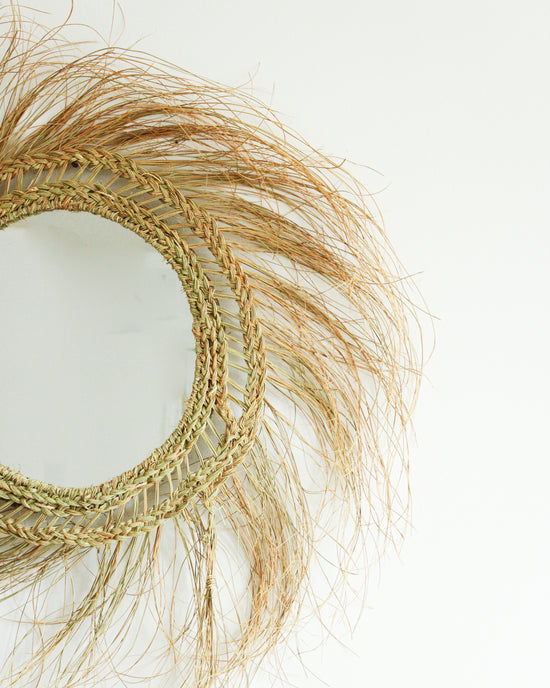 Load image into Gallery viewer, Seagrass Mirror With Fringes // SUN
